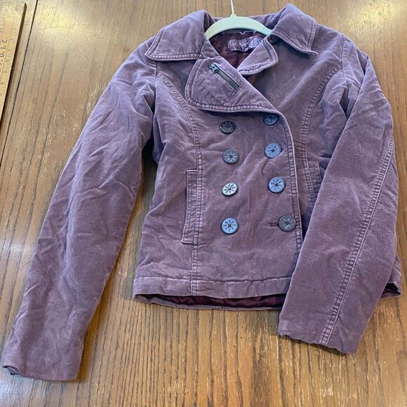 Y2K Whimsigoth Velvet Peacoat Jacket Purple Double Breasted Old Navy Junior XL - Picture 3 of 8